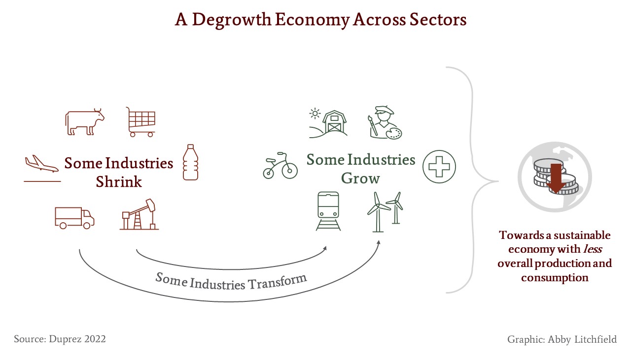 some sectors shrink, some grow, and some transform in an economy pursuing sustainability rather than continuous growth