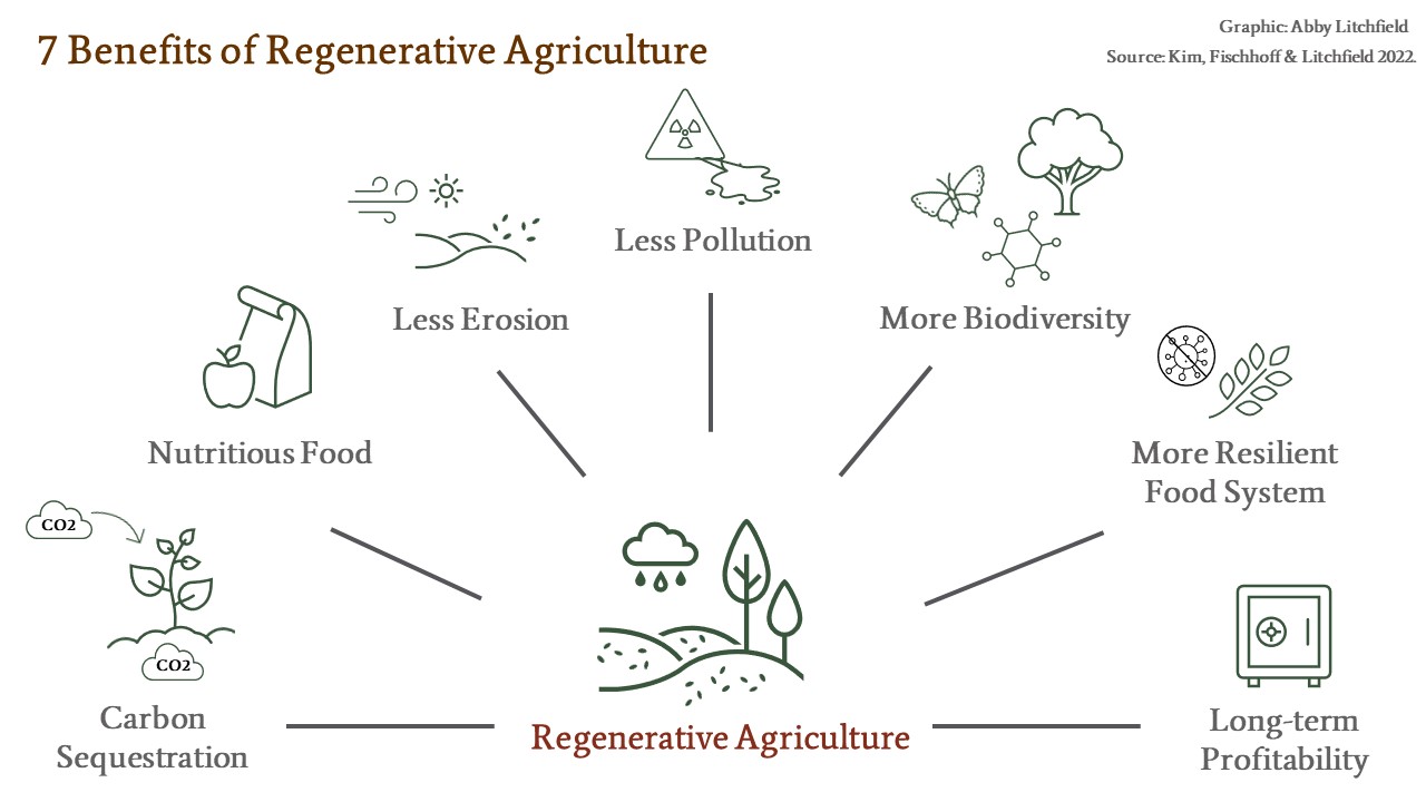 Graphic depicting the 7 benefits of Regenerative Agriculture