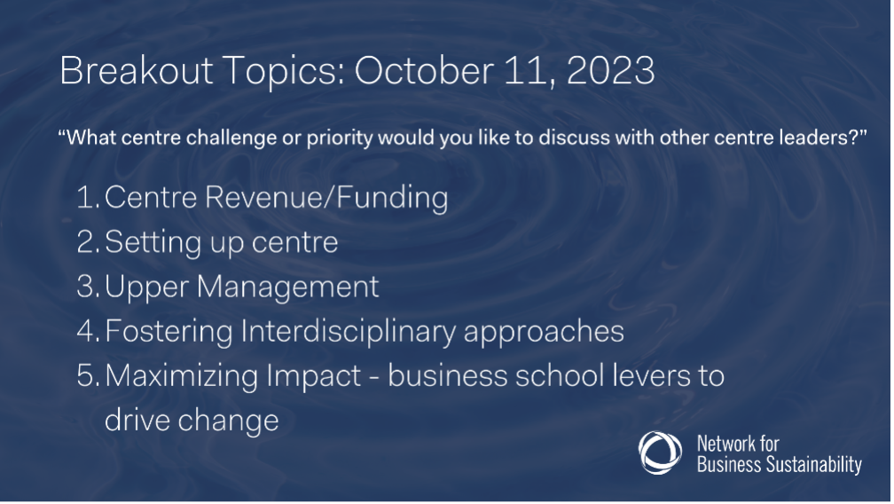 October 11 NBS Knowledge Exchange Event Series breakout topics
